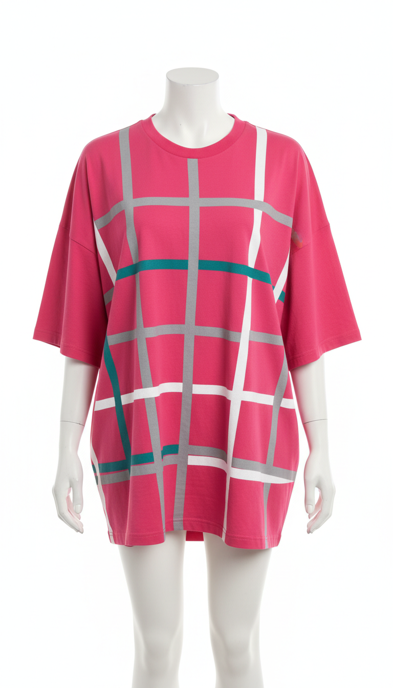 Signal Pink Grid Oversized T-shirt